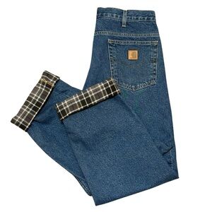 Carhartt flannel lined jeans relaxed  fit size men’s 34x32 blue denim workwear